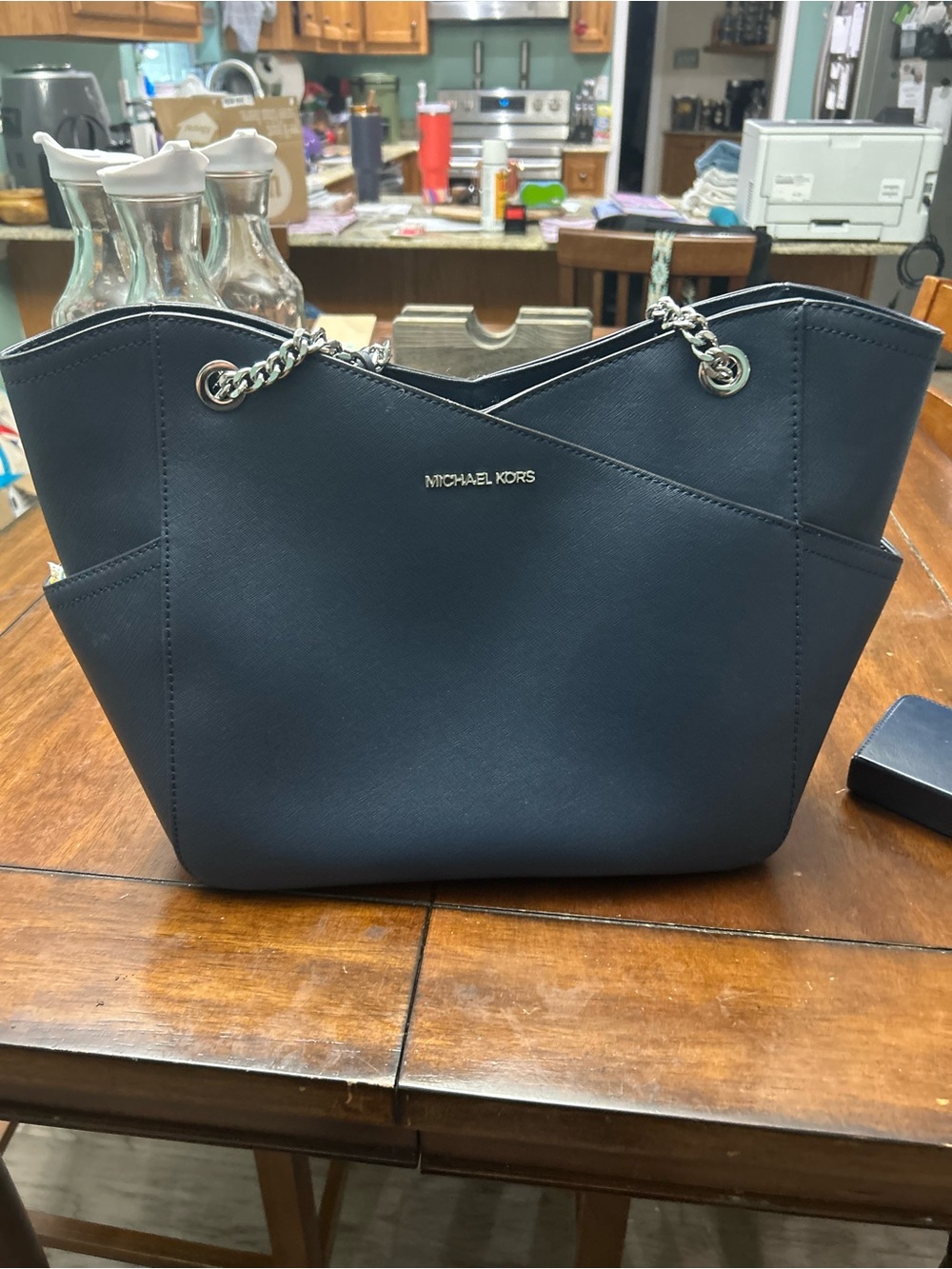 MICHAEL KORS Navy Saffiano Chain-Handle Tote